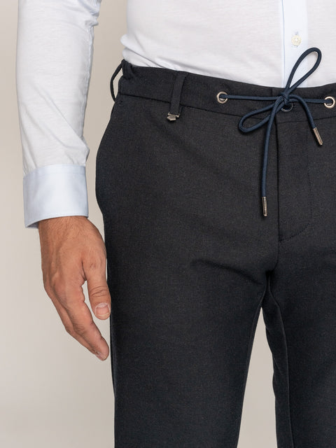 Pantaloni Cu Snur Office Barbati Bleumarin Elastici Flexo Design BMan616 (3)