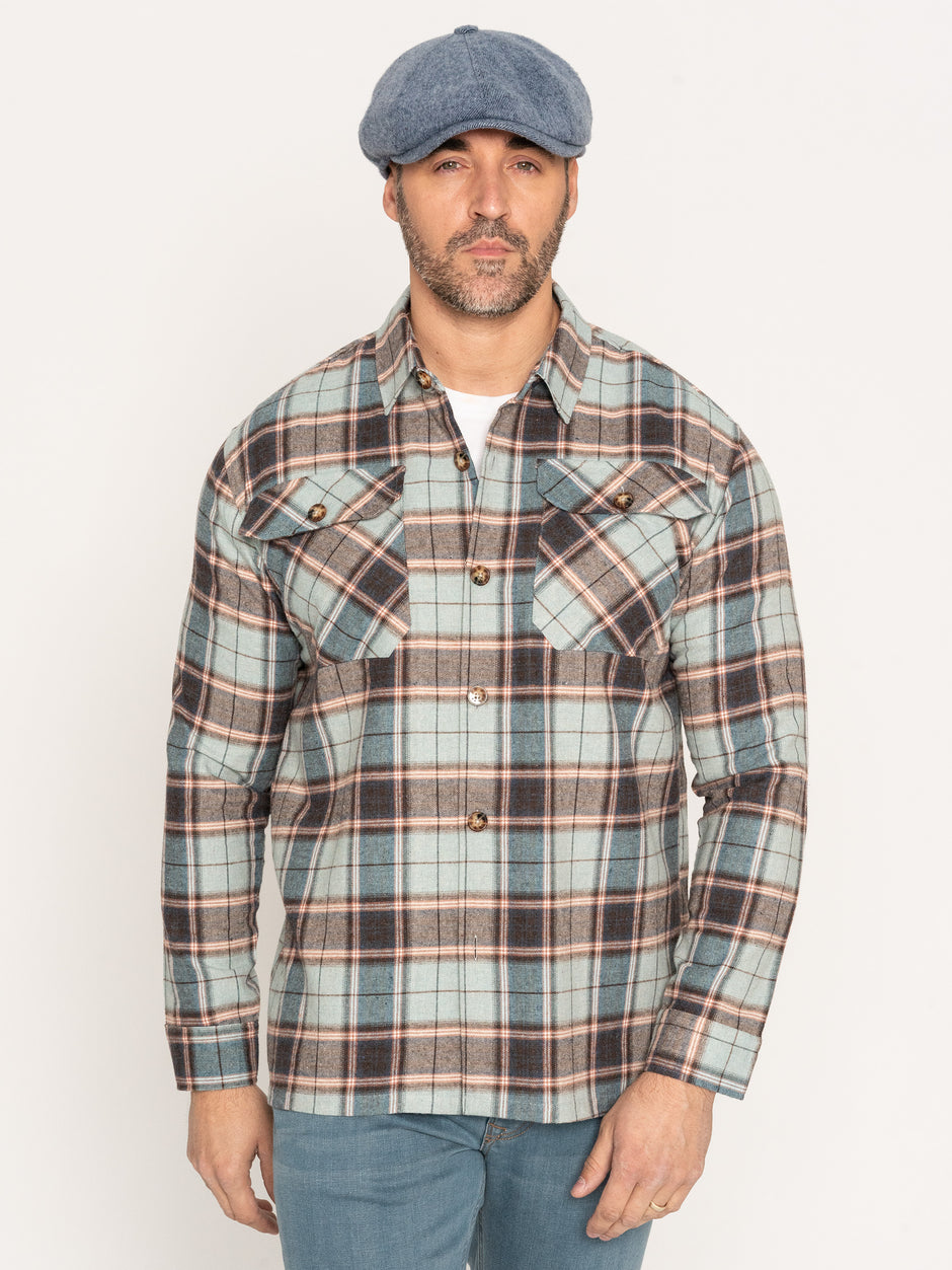 Camasa Casual Barbati Tip Jacheta Overshirt Bleu  In Carouri Sezon Toamna Iarna BMan881 (6)