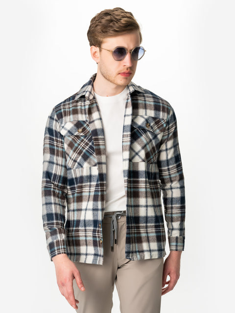 Camasa Casual Barbati Tip Jacheta Overshirt Bleumarin In Carouri Sezon Toamna Iarna BMan881 (5)