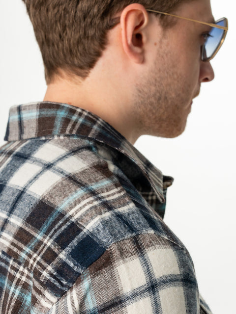 Camasa Casual Barbati Tip Jacheta Overshirt Bleumarin In Carouri Sezon Toamna Iarna BMan881 (7)