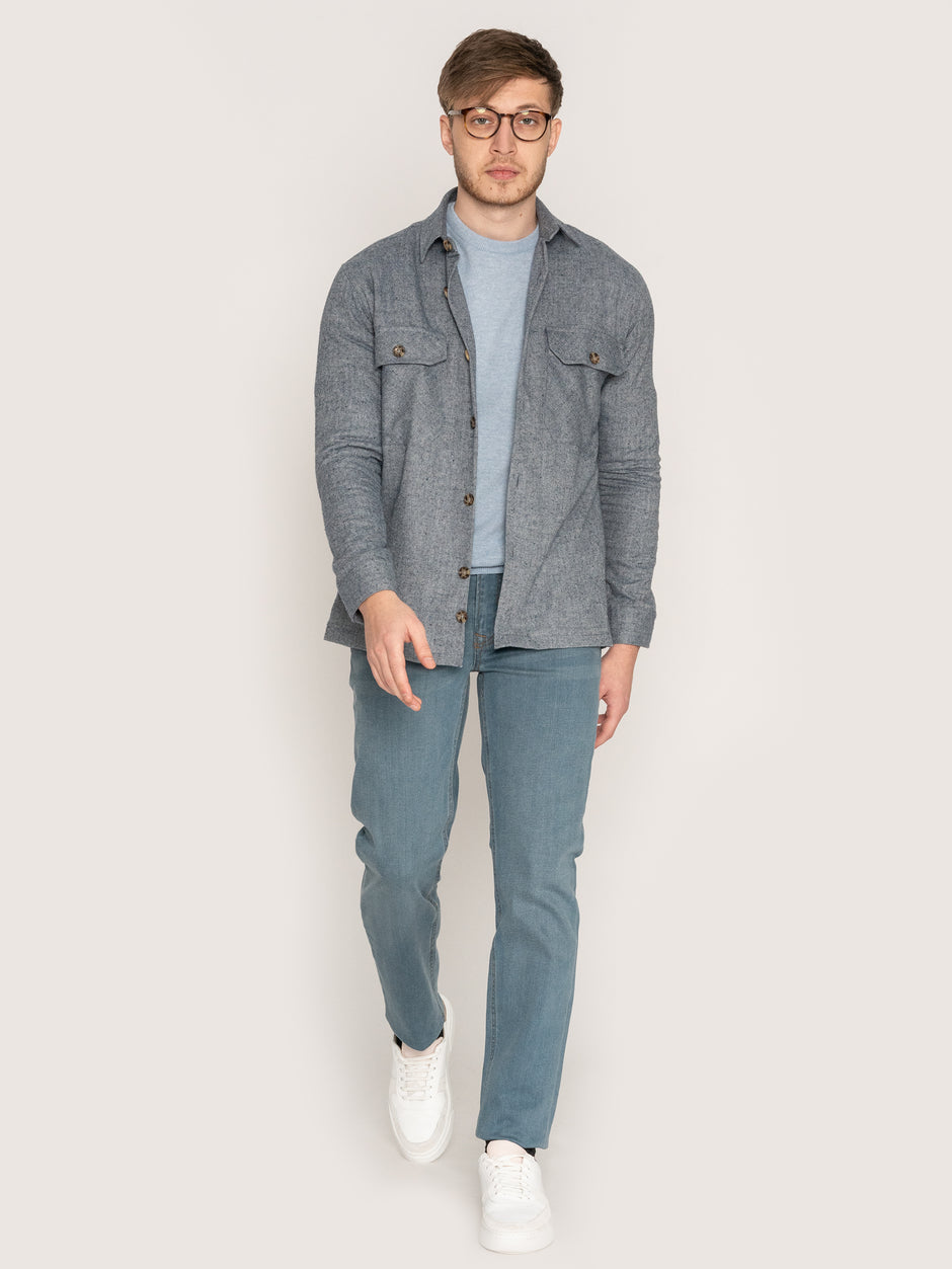 Camasa Casual Barbati Tip Jacheta Overshirt Albastru Pal Herringbone Flanel Toamna Iarna BMan880 (4)