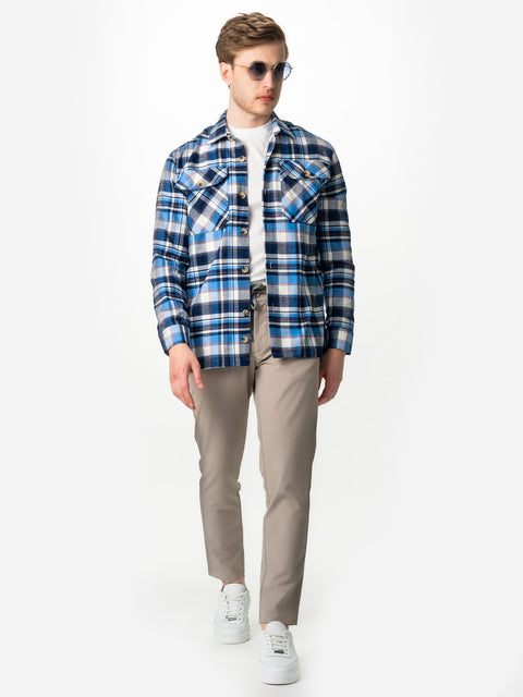 Camasa Casual Barbati Tip Jacheta  Overshirt Albastra In Carouri BMan881 (2)