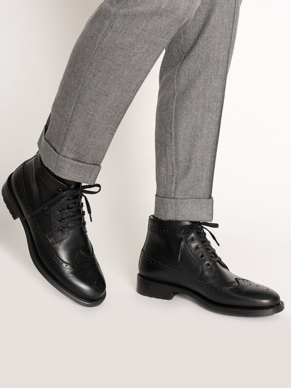 Ghete Barbati Negre Model Brogue din 100% Piele Naturala Bman100 (9)