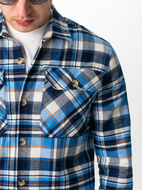 Camasa Casual Barbati Tip Jacheta  Overshirt Albastra In Carouri BMan881 (3)
