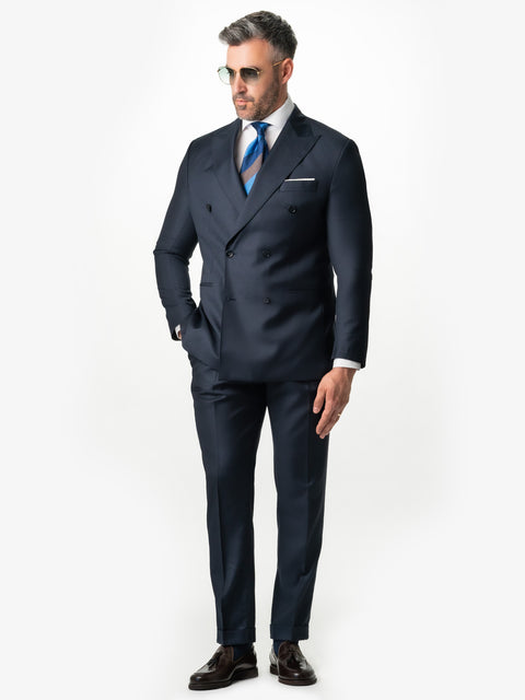 Costum Elegant Barbati Bleumarin Doua Randuri 100% Lana Naturala Vercelli 100'S BMan0005 (2)