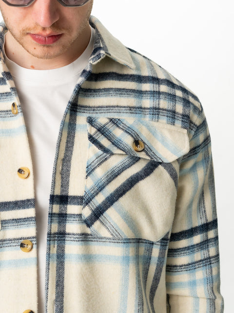 Camasa Casual Barbati Tip Jacheta Crem In Carouri Bleumarin BMan879 (2)