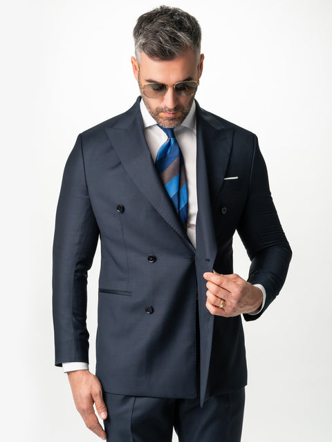 Costum Elegant Barbati Bleumarin Doua Randuri 100% Lana Naturala Vercelli 100'S BMan0005 (3)