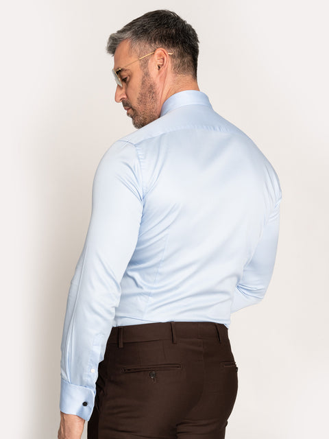 Camasa Barbati Bleu Guler Rotund Ac pin Din 100% Bumbac Natural BMan866 (7)