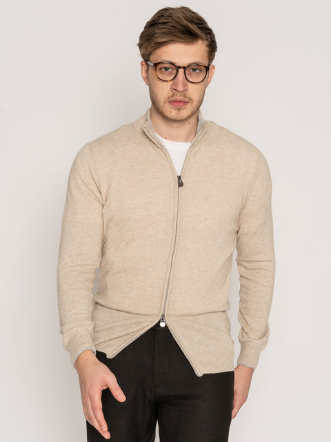 Pulover Crem Barbati Din 100% Lana Merino's Cu Fermoar BMan616 (2)