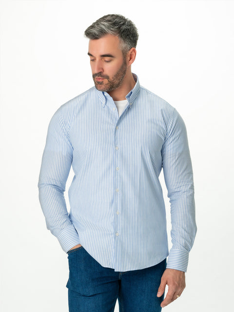 Camasa Casual Barbati Alba Dungi Albastre 100% Bumbac Natural BMan883 (3)