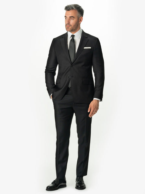 Costum Bărbați Negru Clasic 100% Lana Finitura Felice BMan0001