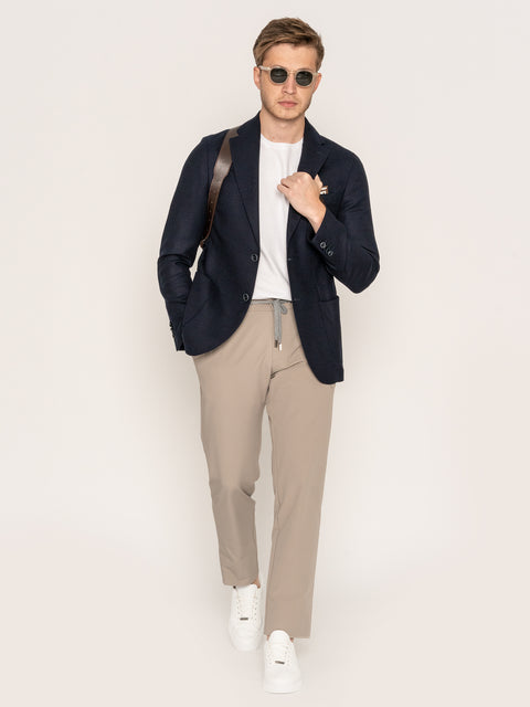 Pantaloni Cu Snur Barbati Bej Nisip Elastici Flexo Din Spandex Milano BMan598 (2)