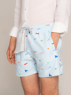 Pantaloni Barbati de Plaja Bleu Cu Imprimeu Impermeabili BMan169