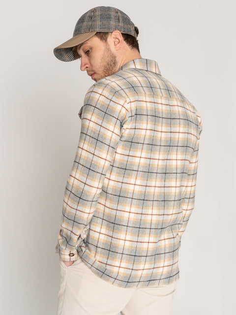 Camasa Casual Barbati Tip Jacheta Overshirt Crem Carouri Maro Toamna Iarna BMan879 (7)