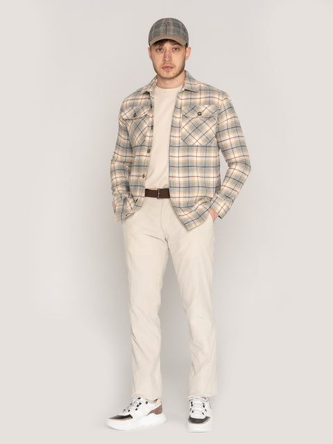 Camasa Casual Barbati Tip Jacheta Overshirt Crem Carouri Maro Toamna Iarna BMan879 (2)