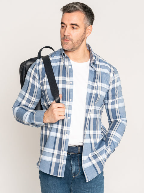 Camasa Casual Corporate Albastra In Carouri 100% Bumbac Natural BMan885 (1)