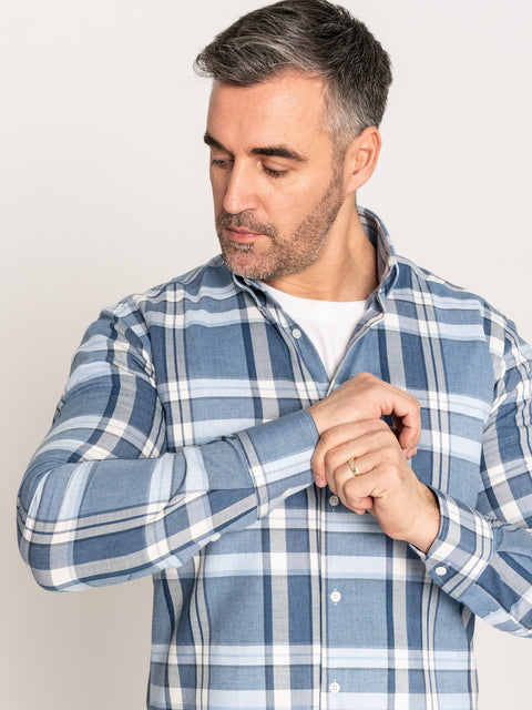 Camasa Casual Corporate Albastra In Carouri 100% Bumbac Natural BMan885 (5)