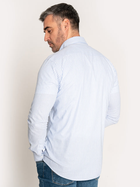 Camasa Office Barbati Alba Dungi Albastru Blue 100% Bumbac BMan876 (8)