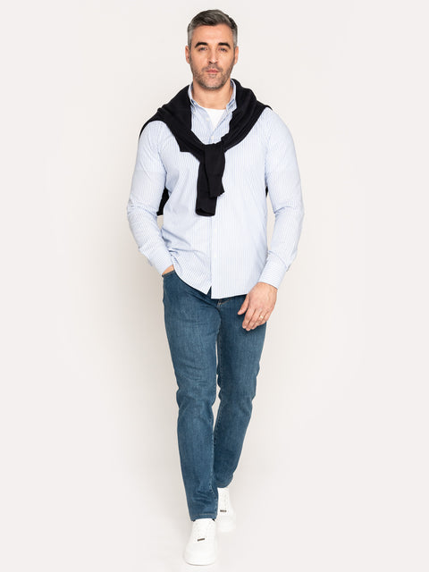 Camasa Office Barbati Alba Dungi Albastru Blue 100% Bumbac BMan876 (3)