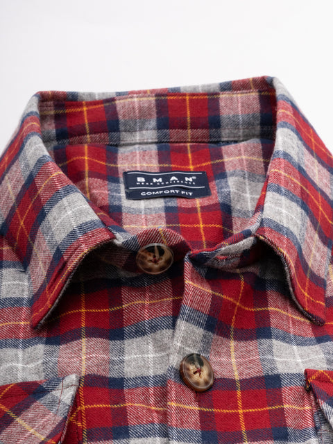Camasa Casual Barbati Tip Jacheta Overshirt Rosu In Carouri Sezon Toamna Iarna BMan881 (10)