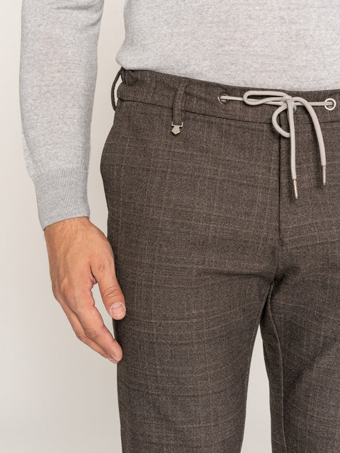 Pantaloni Cu Snur Office Barbati Elastici Cu Imprimeu Carouri Flexo Design BMan618 (4)