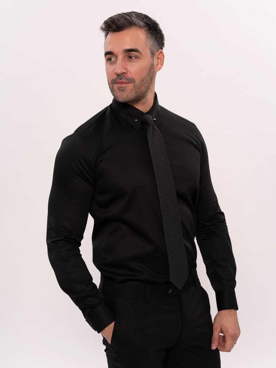 Camasa Barbati Neagra 100% Bumbac Usor de Calcat Guler Ac Pin BMan743 (1)