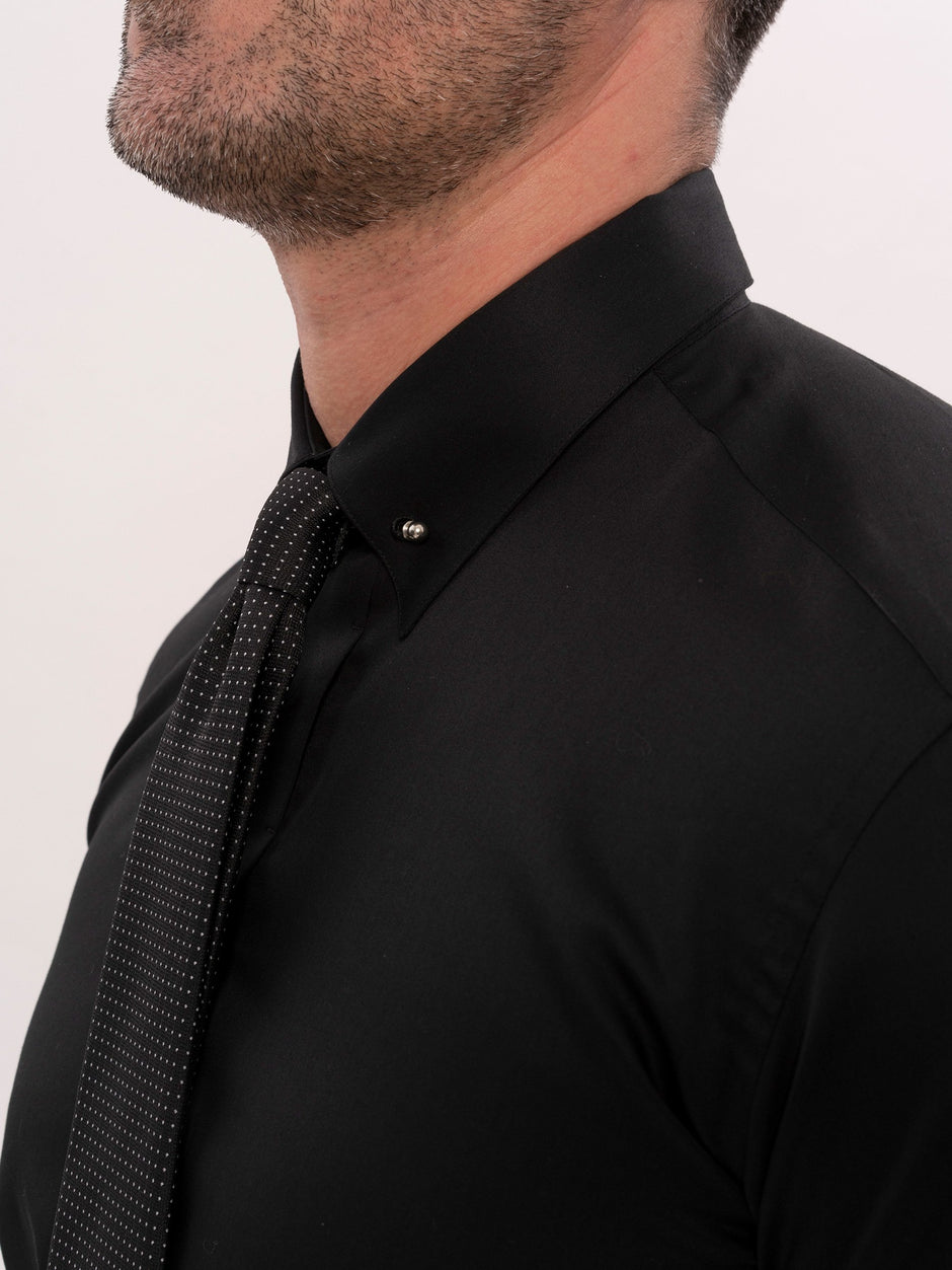 Camasa Barbati Neagra 100% Bumbac Usor de Calcat Guler Ac Pin BMan743 (4)