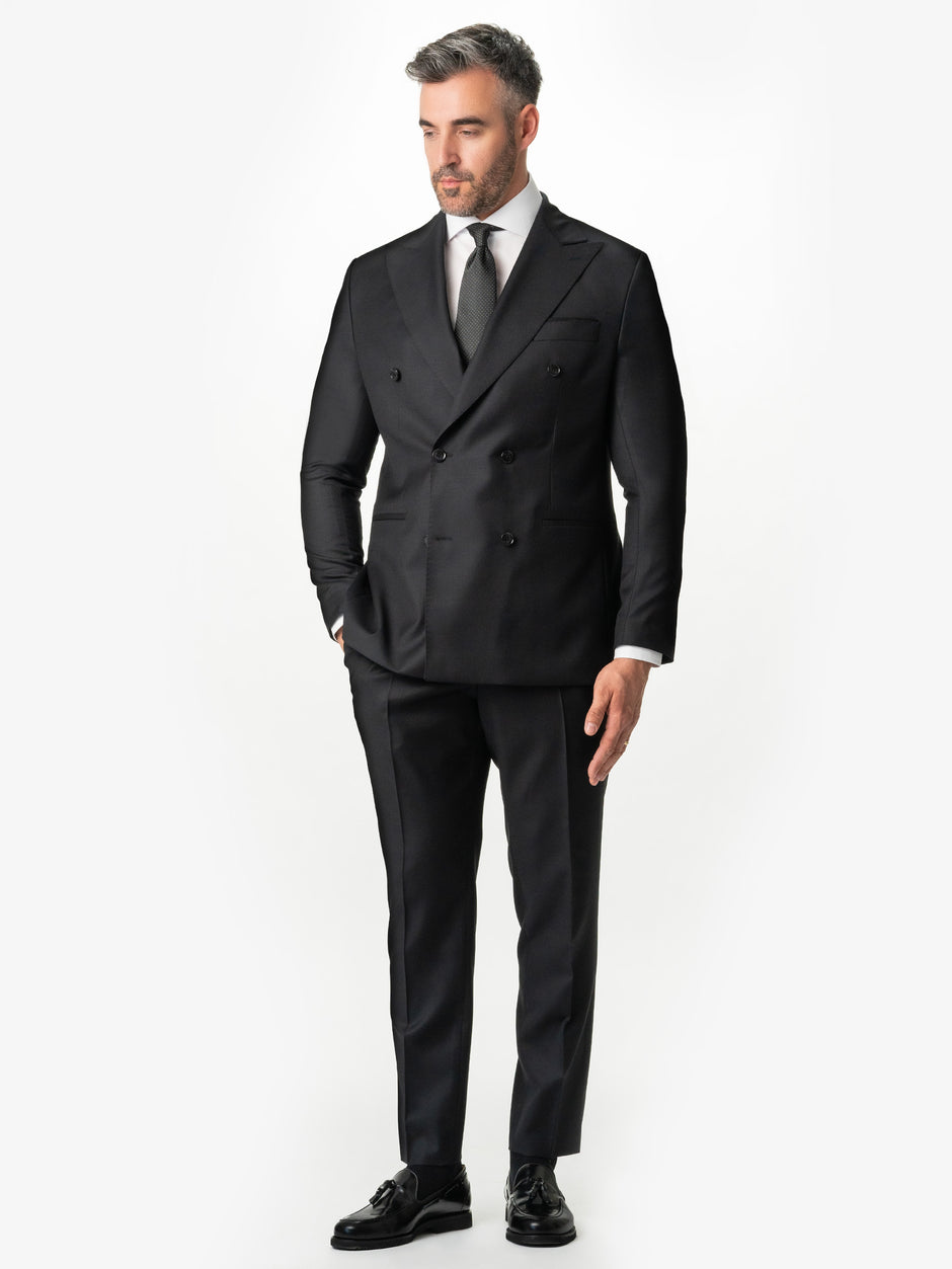 Costum Elegant Barbati Negru Doua Randuri 100% Lana Vitale Barberis Bman0005 (1)