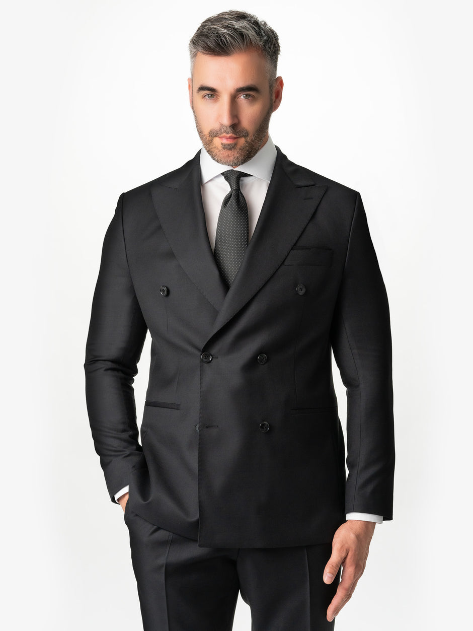 Costum Elegant Barbati Negru Doua Randuri 100% Lana Vitale Barberis Bman0005 (4)