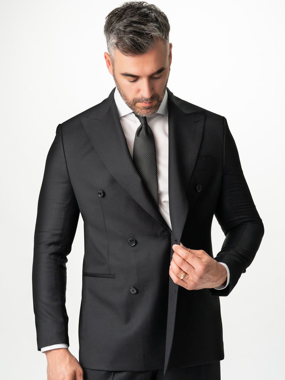 Costum Elegant Barbati Negru Doua Randuri 100% Lana Vitale Barberis Bman0005 (2)