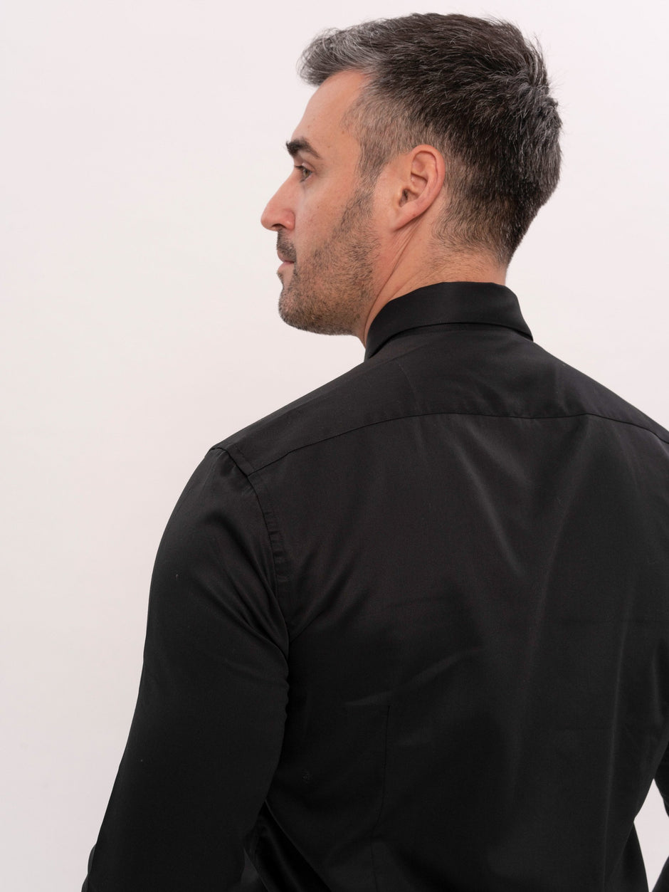 Camasa Barbati Neagra 100% Bumbac Usor de Calcat Guler Ac Pin BMan743 (6)