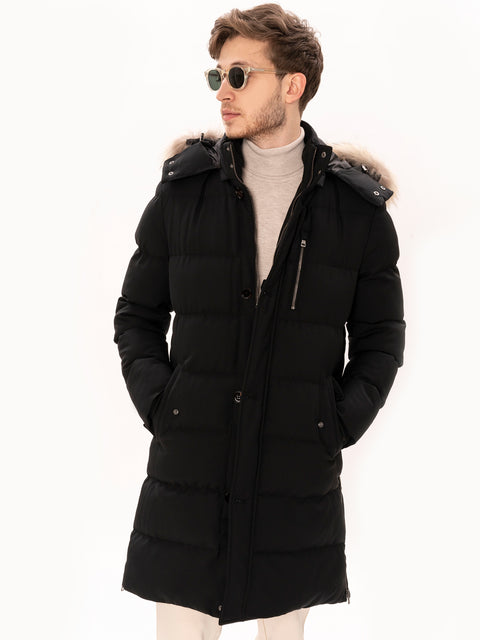 Geaca Barbati Parka Neagra 100% Lana Vitale Barberis Cu Blană Naturală BMan0197 (2)