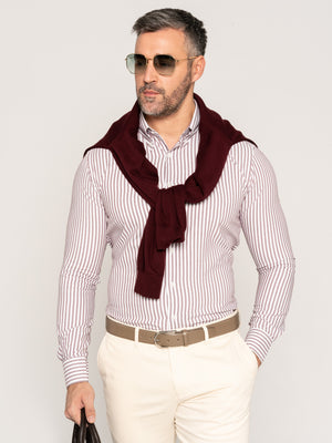 Camasa Office Barbati Alba Dungi Bordo 100% Bumbac Natural BMan876