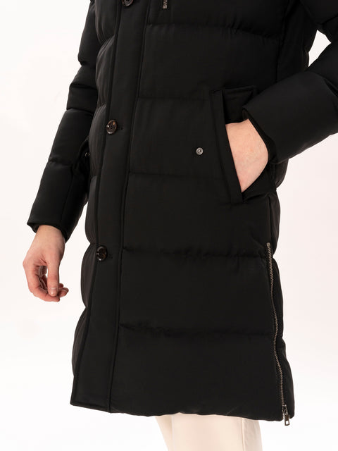 Geaca Barbati Parka Neagra 100% Lana Vitale Barberis Cu Blană Naturală BMan0197 (3)