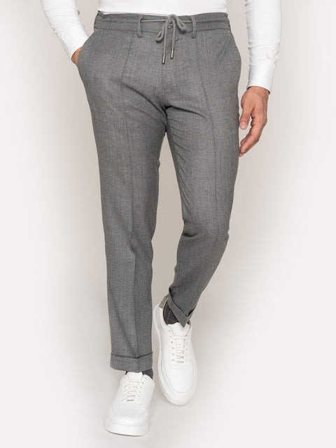 Pantaloni Premium Comfort Cu Snur Barbati Gri 100% Lana Vitale BMan623 (1)