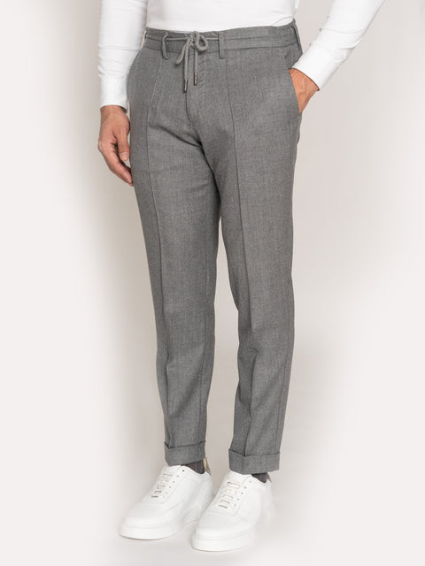 Pantaloni Premium Comfort Cu Snur Barbati Gri 100% Lana Vitale BMan623 (3)