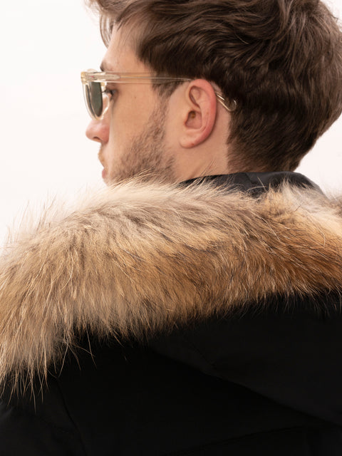 Geaca Barbati Parka Neagra 100% Lana Vitale Barberis Cu Blană Naturală BMan0197 (4)
