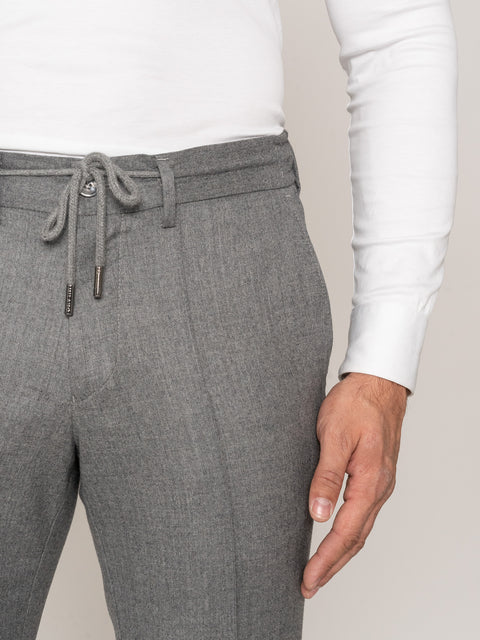 Pantaloni Premium Comfort Cu Snur Barbati Gri 100% Lana Vitale BMan623 (4)