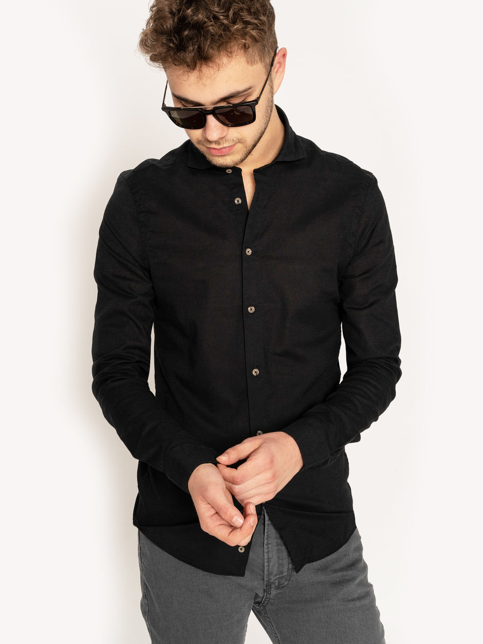Camasa Baieti 14-18 ani Din In Natural Neagra De Vara Bman772 (1)