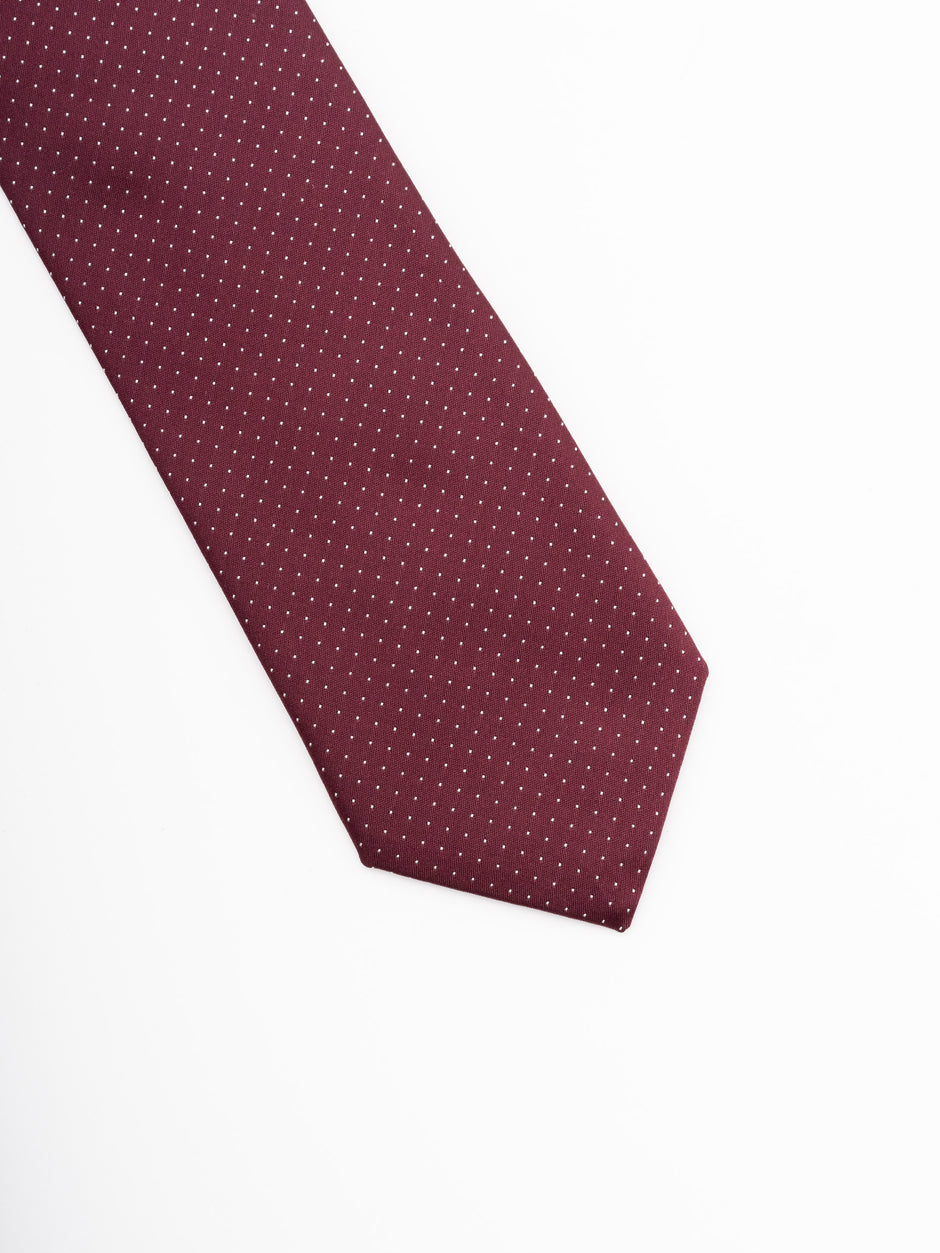 Cravata Barbati Bordo Imprimeu Puncte Albe Fine BMan877 (2)
