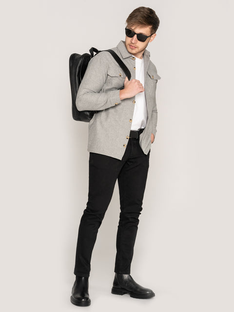 Camasa Casual Barbati Tip Jacheta Overshirt Gri Stone Herringbone Flanel Toamna Iarna BMan880 (8)