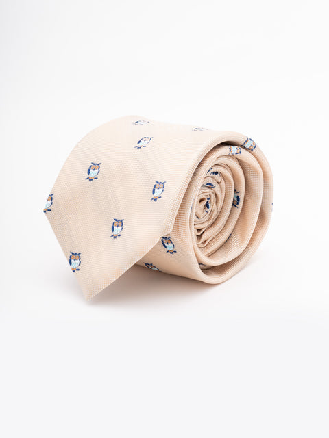 Cravata Barbati Crem Imprimeu Bufnita Albastra BMan881 (1)