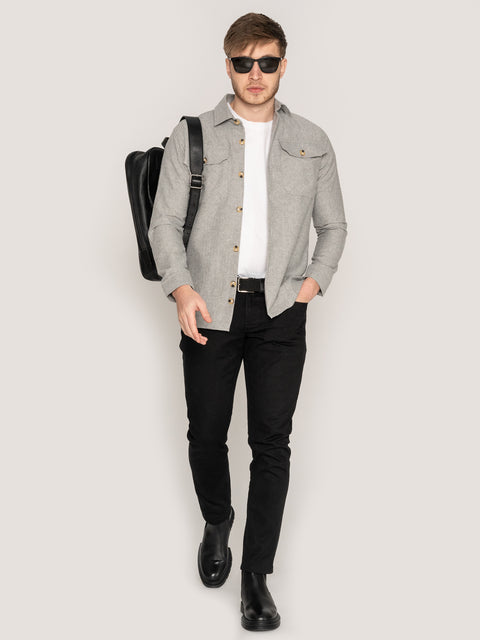 Camasa Casual Barbati Tip Jacheta Overshirt Gri Stone Herringbone Flanel Toamna Iarna BMan880 (4)