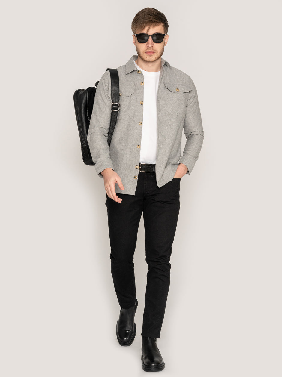 Camasa Casual Barbati Tip Jacheta Overshirt Gri Stone Herringbone Flanel Toamna Iarna BMan880 (4)