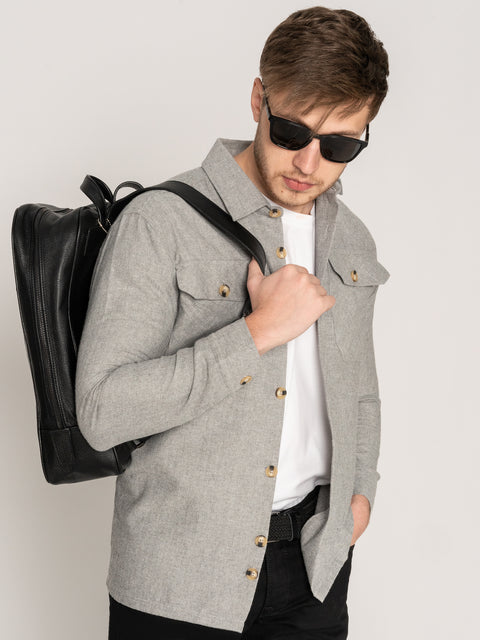 Camasa Casual Barbati Tip Jacheta Overshirt Gri Stone Herringbone Flanel Toamna Iarna BMan880 (2)