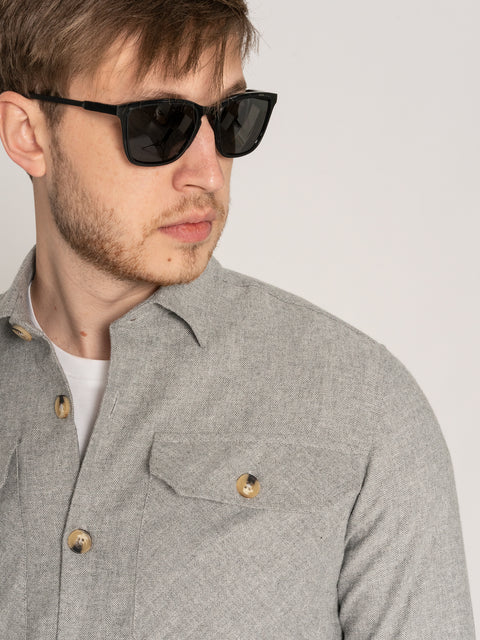 Camasa Casual Barbati Tip Jacheta Overshirt Gri Stone Herringbone Flanel Toamna Iarna BMan880 (5)