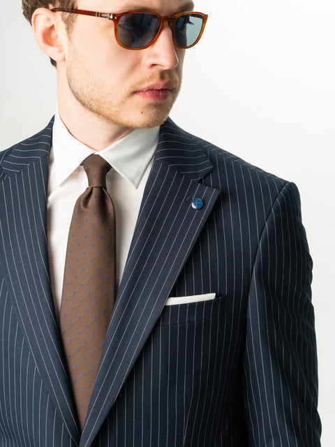 Costum Barbati Bleumarin In Dungi 100 % Lana Finitura Felice BMan363 (2)