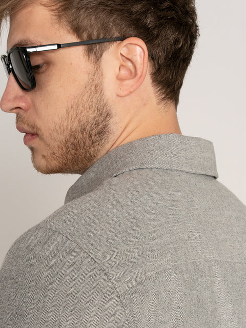Camasa Casual Barbati Tip Jacheta Overshirt Gri Stone Herringbone Flanel Toamna Iarna BMan880 (7)