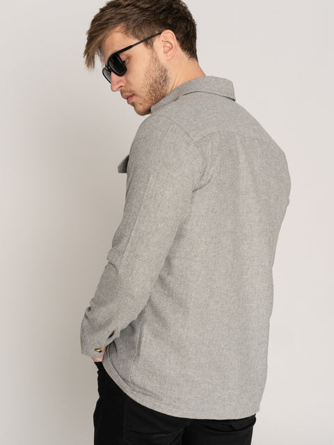 Camasa Casual Barbati Tip Jacheta Overshirt Gri Stone Herringbone Flanel Toamna Iarna BMan880 (9)