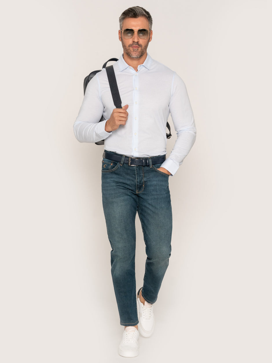 Blugi Casual Barbati Slim Fit Albastru Petrol BMan319 (3)